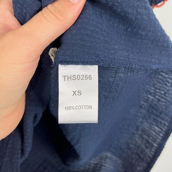 THML Navy Cotton Blouse with Embroidery XS - Picture 3 of 6